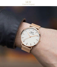 I&W UltraThin Minimalist Watch with Steel Mesh Band, , Gifts for Designers, Clean minimal gifts for designers and creatives, gift, design, designer - Gifts for Designers, Gifts for Architects