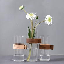 Nordic Style Leather and Glass Transparent Tabletop Vase, , Gifts for Designers, Clean minimal gifts for designers and creatives, gift, design, designer - Gifts for Designers, Gifts for Architects