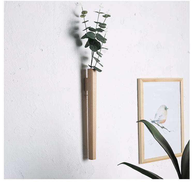 Nordic Handmade Solid Wood Wall Plant Vase