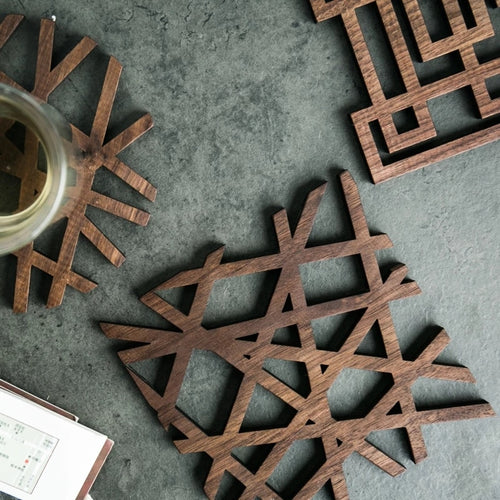 Black Walnut Intersecting Lines Wooden Coaster