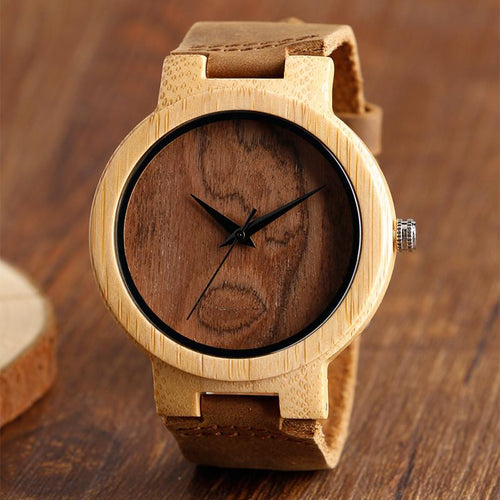 Hand-made Wood Watches with Brown Genuine Leather Band, , Gifts for Designers, Clean minimal gifts for designers and creatives, gift, design, designer - Gifts for Designers, Gifts for Architects