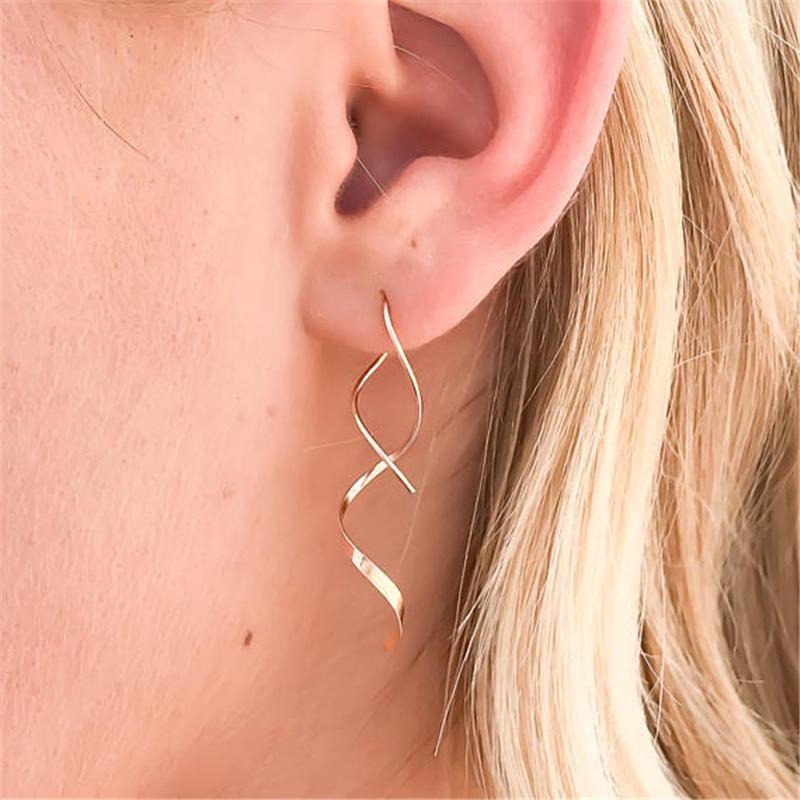 metal helix ear stud piercing earring 2x Unique Spiral Double